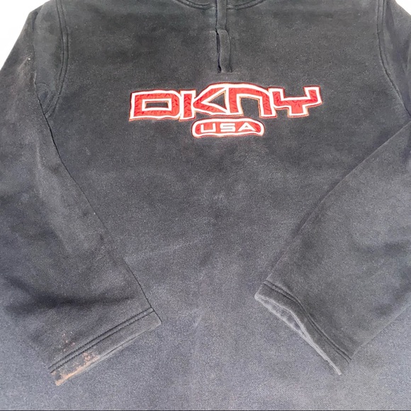 red & white embroidered black DKNY zip-up sweater 🍄 - Picture 2 of 4